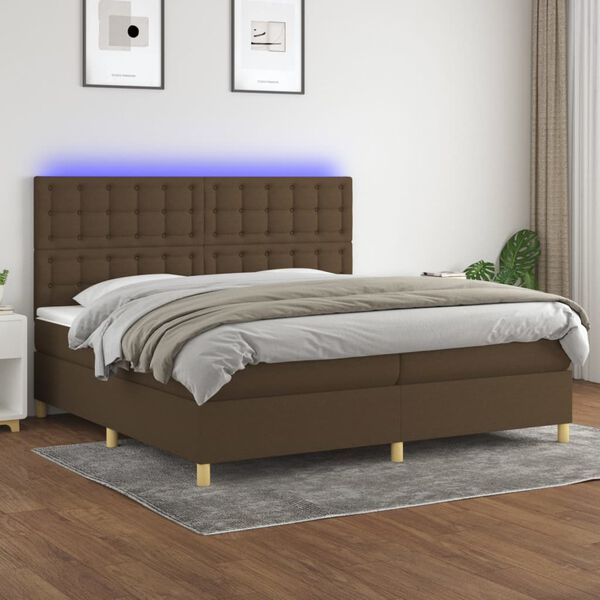 vidaXL Boxspring met matras en LED stof donkerbruin 200x200 cm