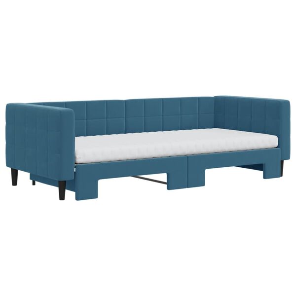 vidaXL Slaapbank onderschuifbed en matrassen 90x200 cm fluweel blauw