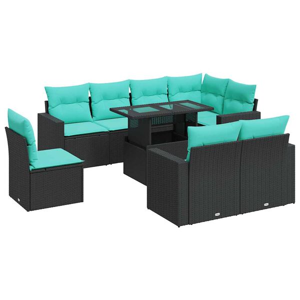 vidaXL 9-delige Loungeset met kussens poly rattan acacia zwart