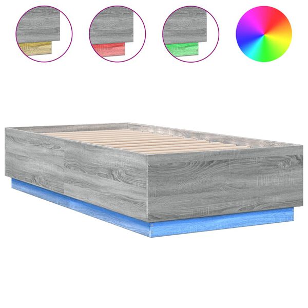 vidaXL Bedframe met LED-verlichting bewerkt hout grijs sonoma 75x190cm