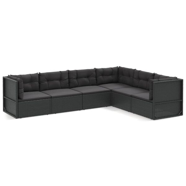 vidaXL 6-delige Loungeset met kussens poly rattan zwart