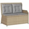 vidaXL Tuinbankje verstelbaar met kussens poly rattan beige