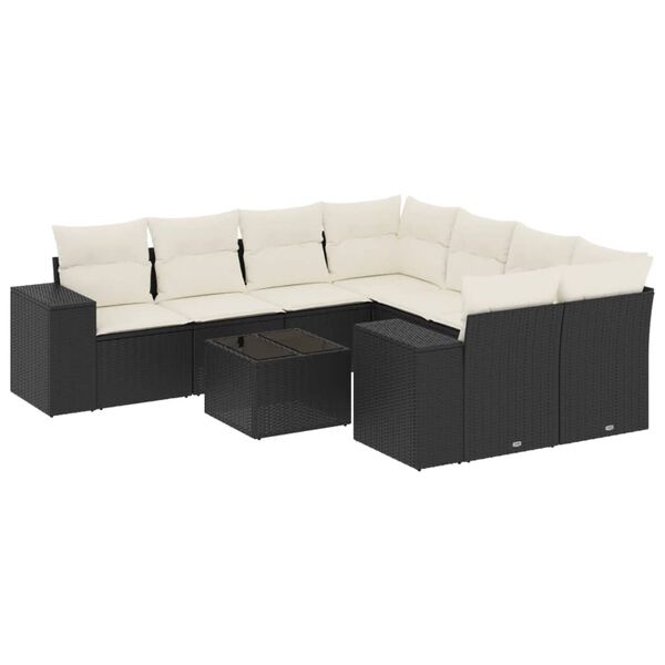 vidaXL 9-delige Loungeset met kussens poly rattan zwart