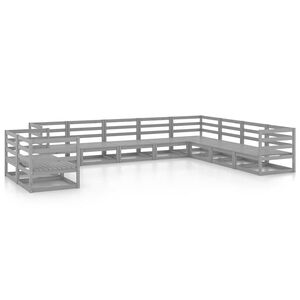 vidaXL 10-delige Loungeset massief grenenhout grijs