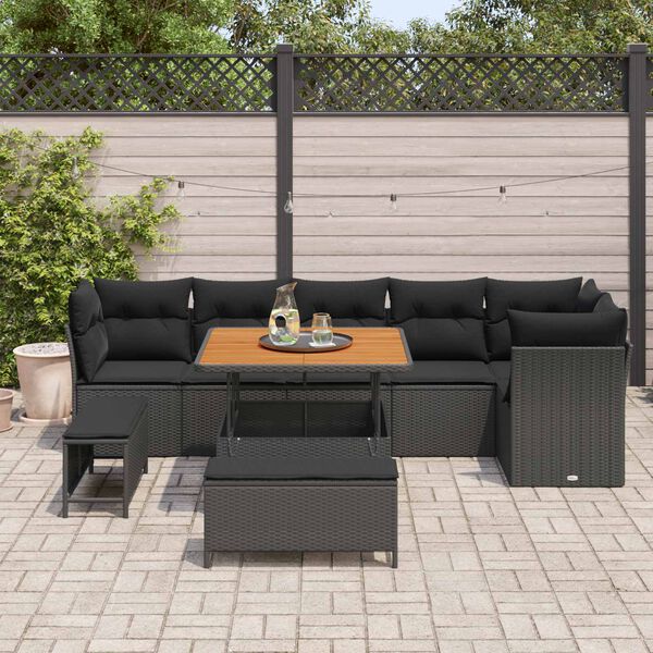 vidaXL Tuin Sofa Set 9 pcs Zwart Poly riet en gepoedercoat staal