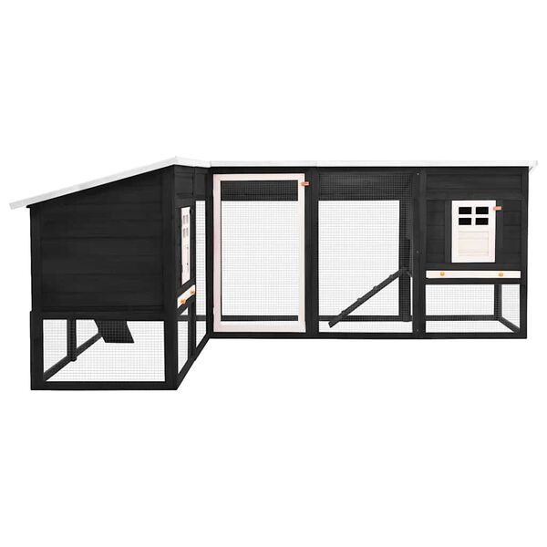 vidaXL Konijnenhok voor buiten met ren massief vurenhout grijs en wit