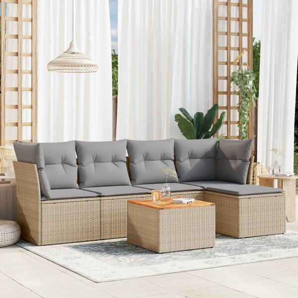 vidaXL 6-delige Loungeset met kussens poly rattan gemengd beige