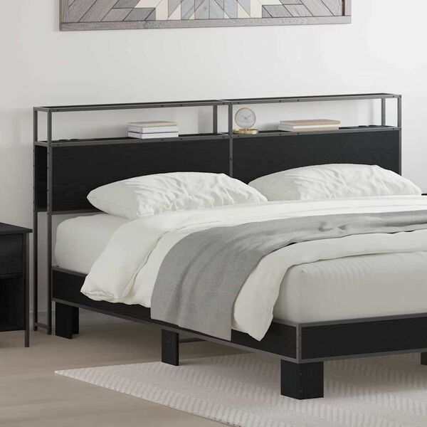 vidaXL Opberghoofdbord met plank Zwart eiken 200 cm Bewerkt hout