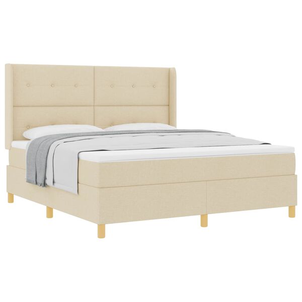 vidaXL Boxspringbed met matras met hoofdeinde Cr&egrave;me 180 x 200 cm Stof