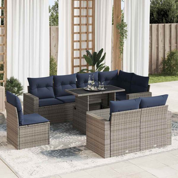 vidaXL 9-delige Loungeset met kussens poly rattan acacia grijs