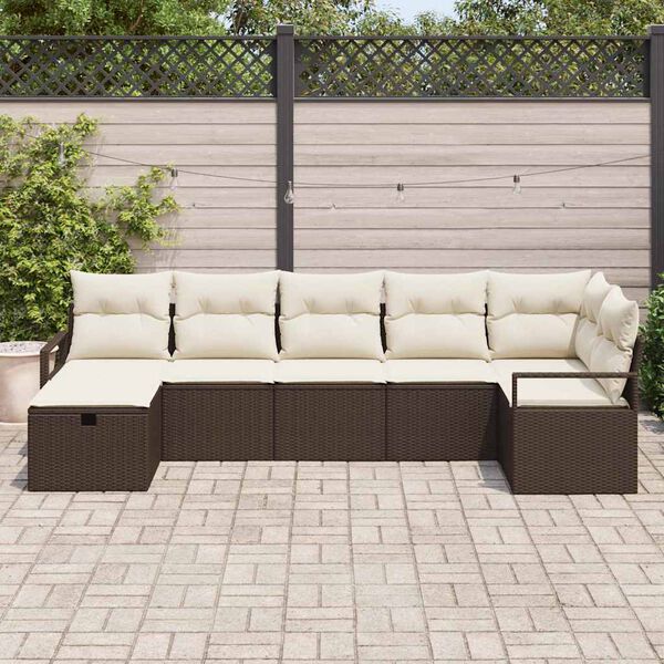 vidaXL Tuin Sofa Set met kussen met opslag 7 pcs Bruin Poly riet