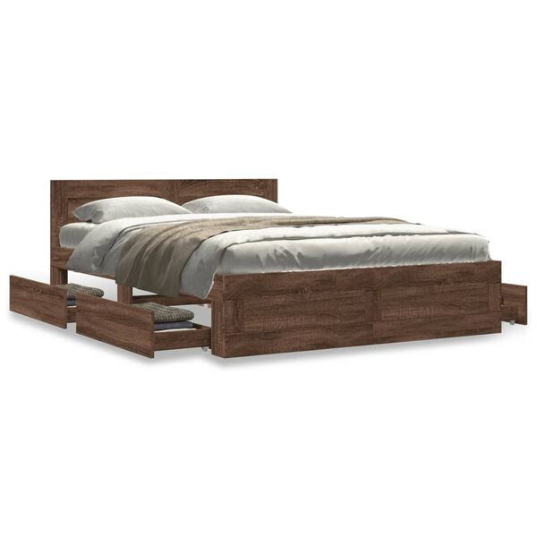 vidaXL Bedframe met hoofdeinde bewerkt hout bruineikenkleur 140x200 cm