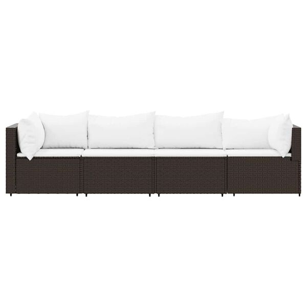 vidaXL 4-delige Loungeset met kussens poly rattan bruin