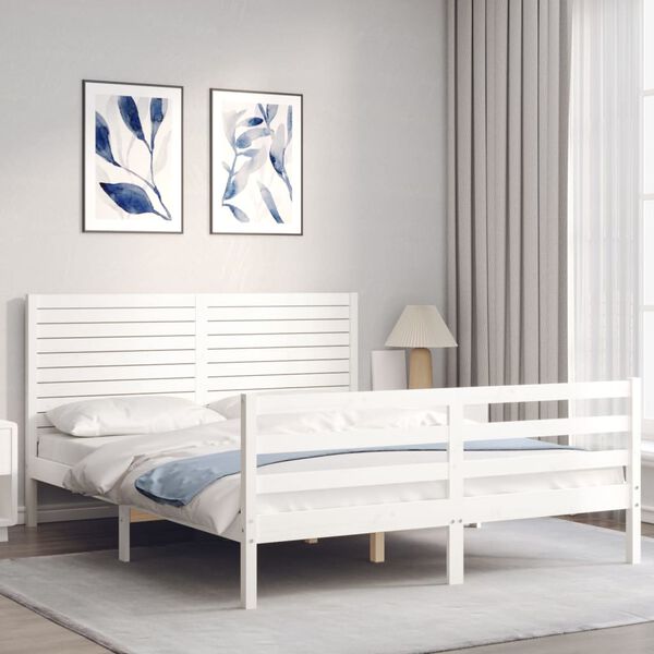 vidaXL Bedframe met hoofdbord massief hout wit 160x200 cm