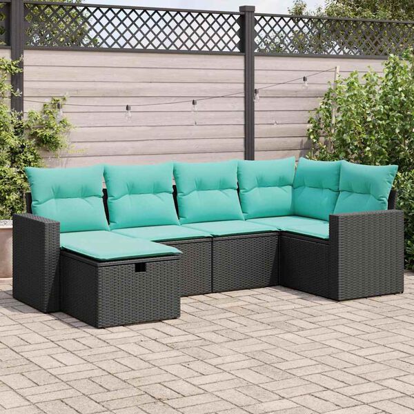vidaXL 6-delige Loungeset met kussens poly rattan zwart