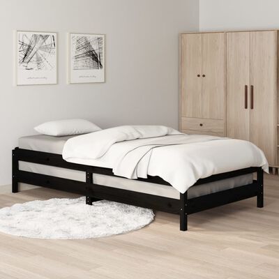 vidaXL Bed stapelbaar 75x190 cm massief grenenhout zwart