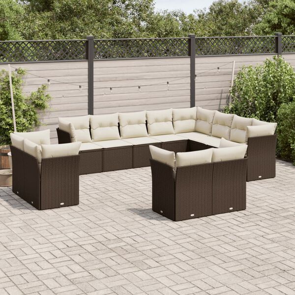 vidaXL 12-delige Loungeset met kussens poly rattan bruin