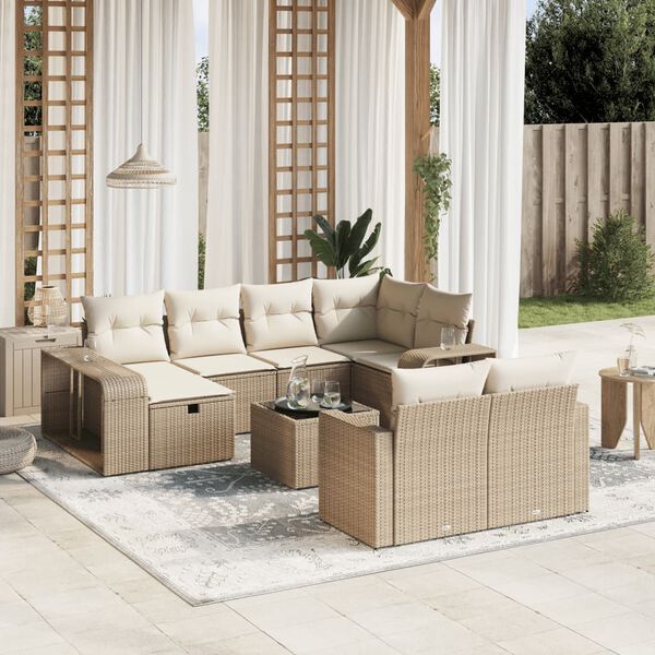 vidaXL 11-delige Tuinset met kussens poly rattan beige
