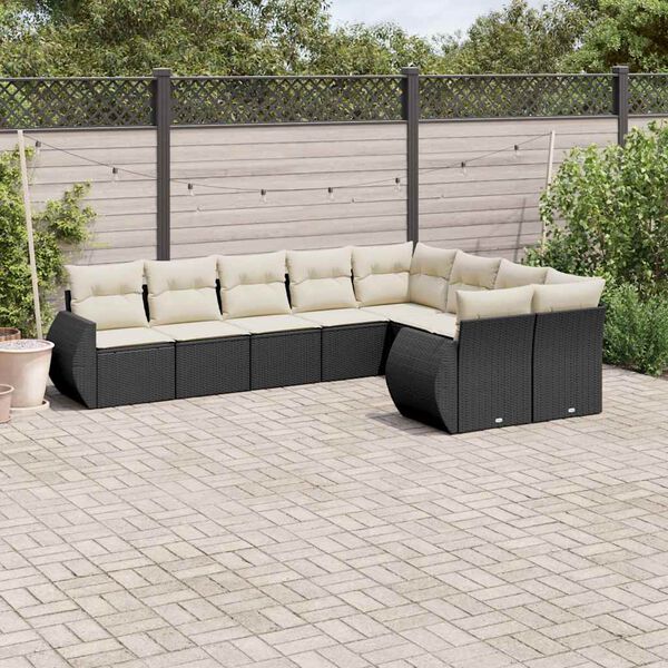 vidaXL 9-delige Loungeset met kussens poly rattan zwart