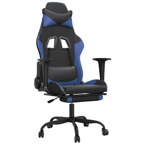 vidaXL Massage gamestoel met voetensteun kunstleer zwart en blauw