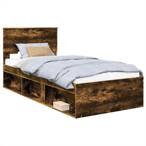 vidaXL Bedframe met hoofdeinde Gerookt eiken 75 x 190 cm Bewerkt hout