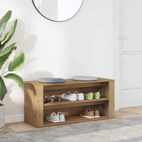 vidaXL Schoenenbankje 100x35x45 cm bewerkt hout artisanaal eikenkleur