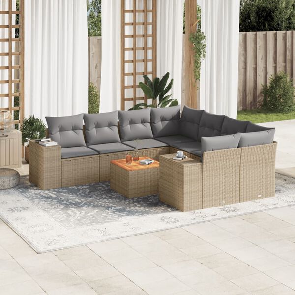 vidaXL 9-delige Loungeset met kussens poly rattan beige