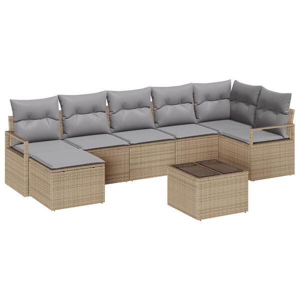 vidaXL Bankstel met kussen 8 pcs Beige poly rattan