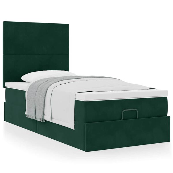vidaXL Ottoman bed met matrassen 100x200cm fluweel donkergroen