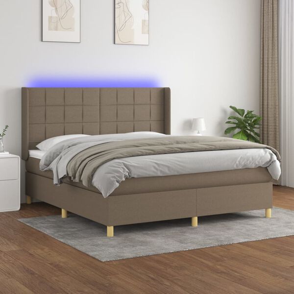 vidaXL Boxspring met matras en LED stof taupe 160x200 cm
