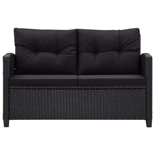 vidaXL 3-delige Loungeset met kussens poly rattan zwart