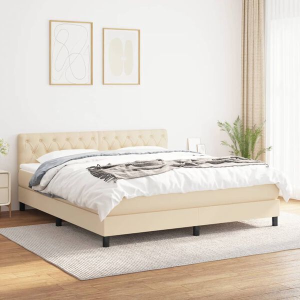 vidaXL Boxspring met matras stof cr&egrave;mekleurig 160x200 cm