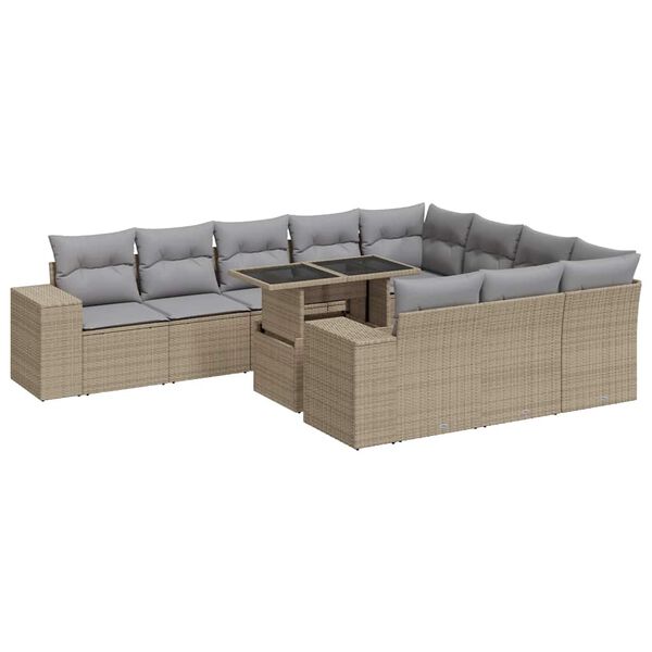 vidaXL 11-delige Tuinset met kussens poly rattan beige