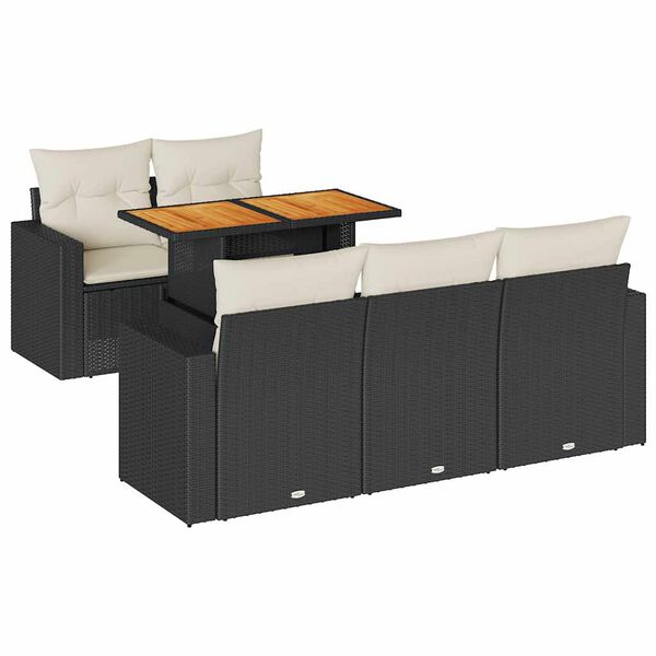 vidaXL 6-delige Loungeset met kussens poly rattan zwart