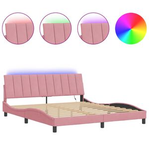 vidaXL Bedframe met LED zonder matras "Hanko" fluweel roze 180x200 cm
