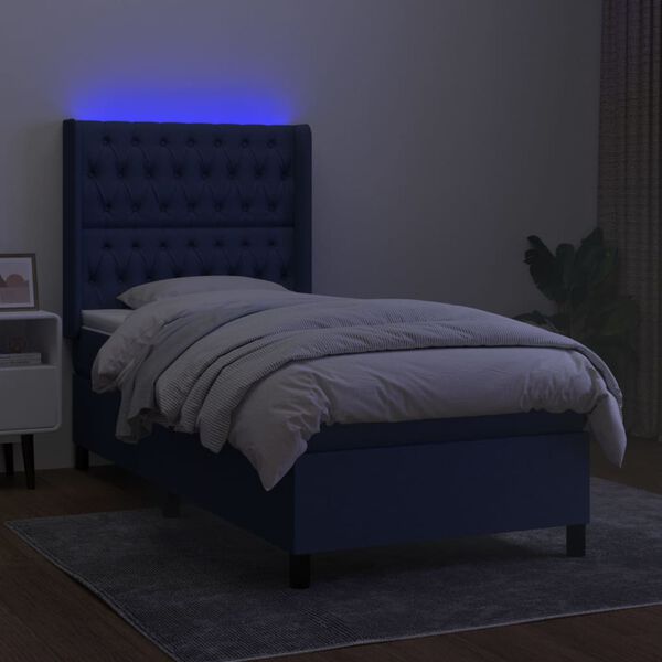 vidaXL Boxspring met matras en LED stof blauw 100x200 cm