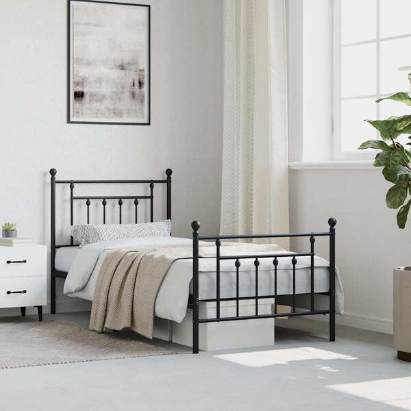 vidaXL Bedframe met hoofd- en voeteneinde metaal zwart 90x190 cm