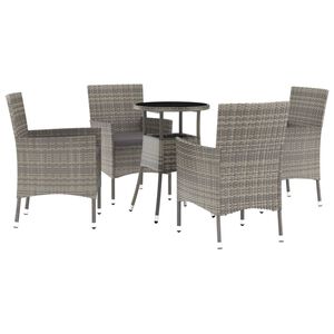 vidaXL 5-delige Bistroset met kussens poly rattan grijs