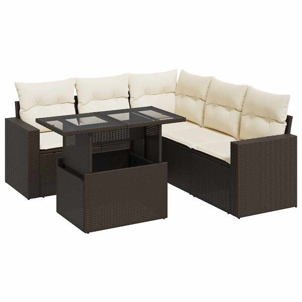 vidaXL 6-delige Loungeset met kussens poly rattan bruin