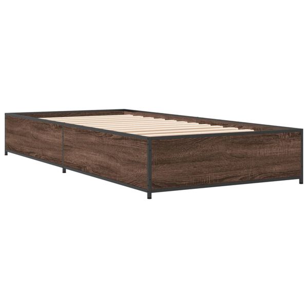 vidaXL Bedframe bewerkt hout en metaal bruin eikenkleurig 75x190 cm
