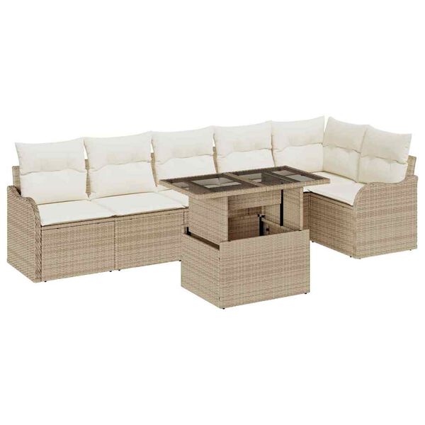 vidaXL Tuin Sofa Set met kussen met kussen 7 pcs Beige Poly Rattan