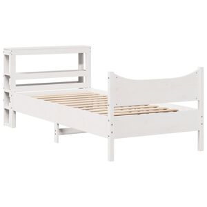vidaXL Bedframe met hoofdbord massief grenenhout wit 75x190 cm
