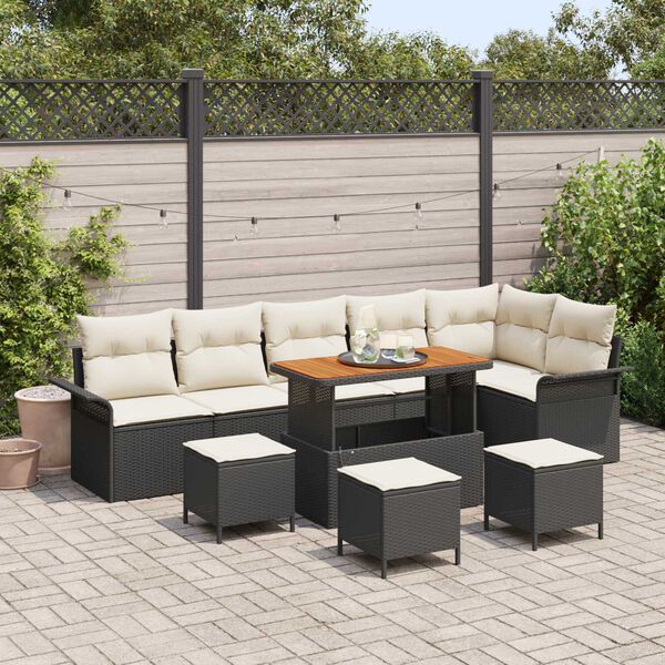 vidaXL Tuin Sofa Set met kussen met opslag 10 pcs Zwart en Cr&egrave;me
