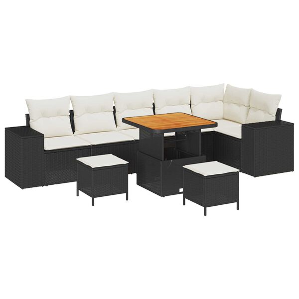 vidaXL Tuin Sofa Set met kussen 9 pcs Zwart en Cr&egrave;me poly rattan