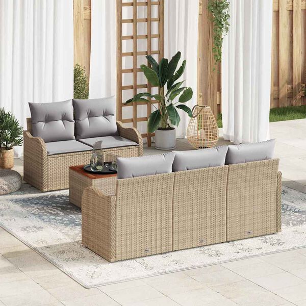 vidaXL Tuinbankenset met opslag 6 pcs Beige en Licht Grijs poly rattan