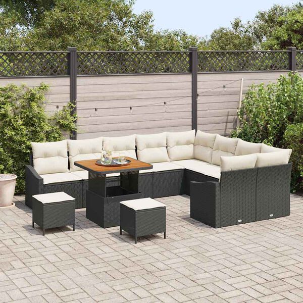 vidaXL Tuinbankenset met kussen 12 pcs Zwart poly rattan