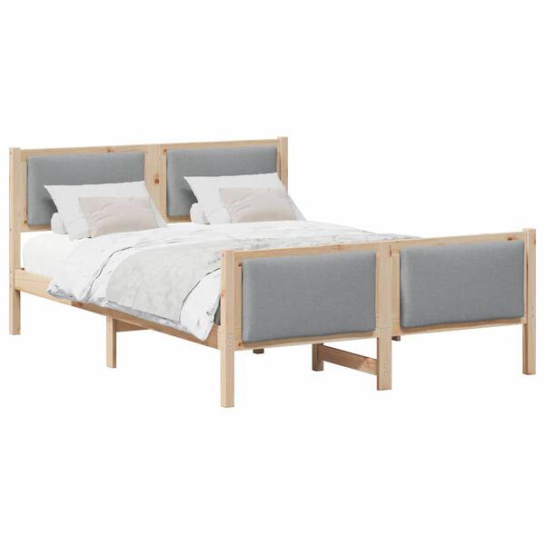 vidaXL Bedframe met hoofdeinde Lichtgrijs 135 x 190 cm Stof