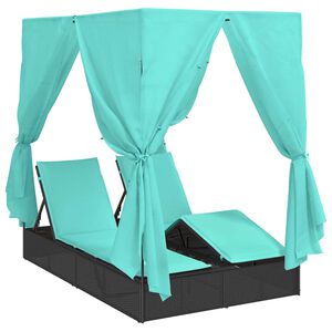 vidaXL Dubbele ligbed Turquoise 205 x 129 x 200 cm poly rattan