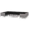 vidaXL 10-delige Loungeset met kussens poly rattan donkergrijs