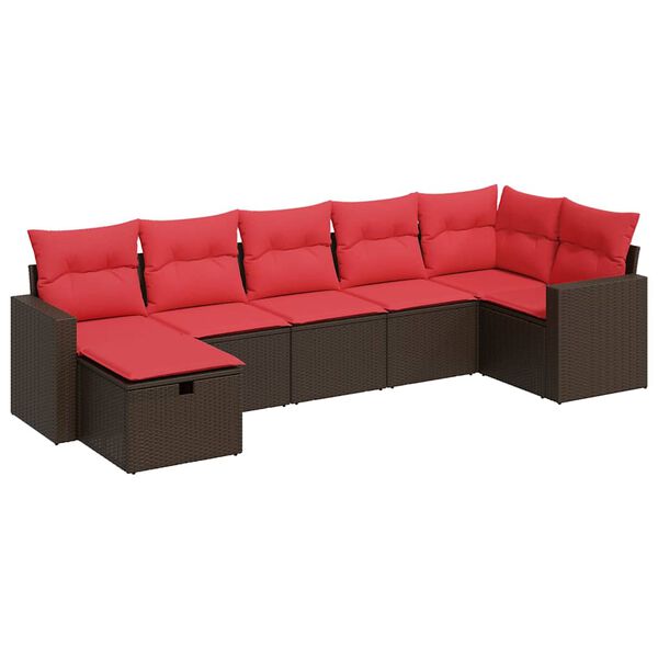 vidaXL 7-delige Loungeset met kussens poly rattan bruin